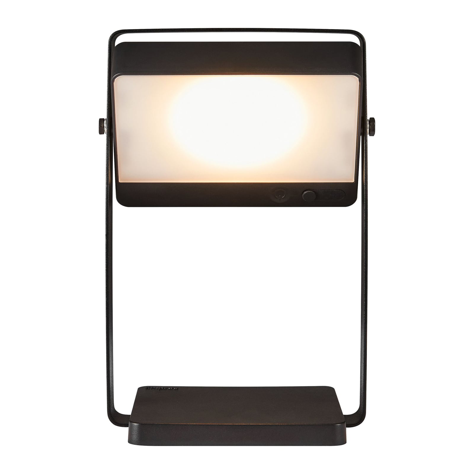 LED solcellebordlampe Saulio dimbar svart USB IP44 detalj av solcellepanel