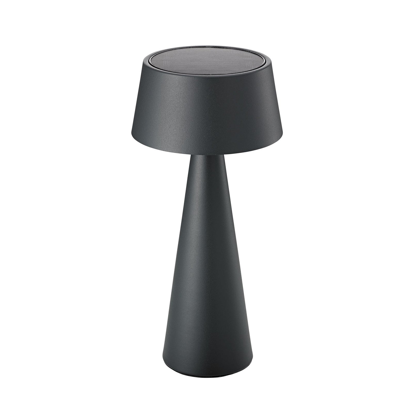 LED solcellebordlampe Solino dimbar grafitt IP44 26 cm detalj av lampehode