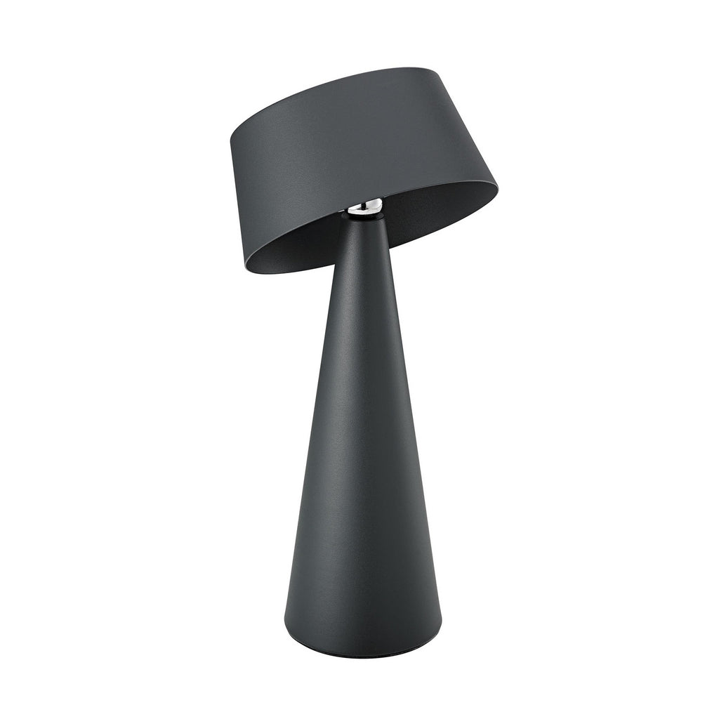 LED solcellebordlampe Solino dimbar grafitt IP44 26 cm i bruk utendørs