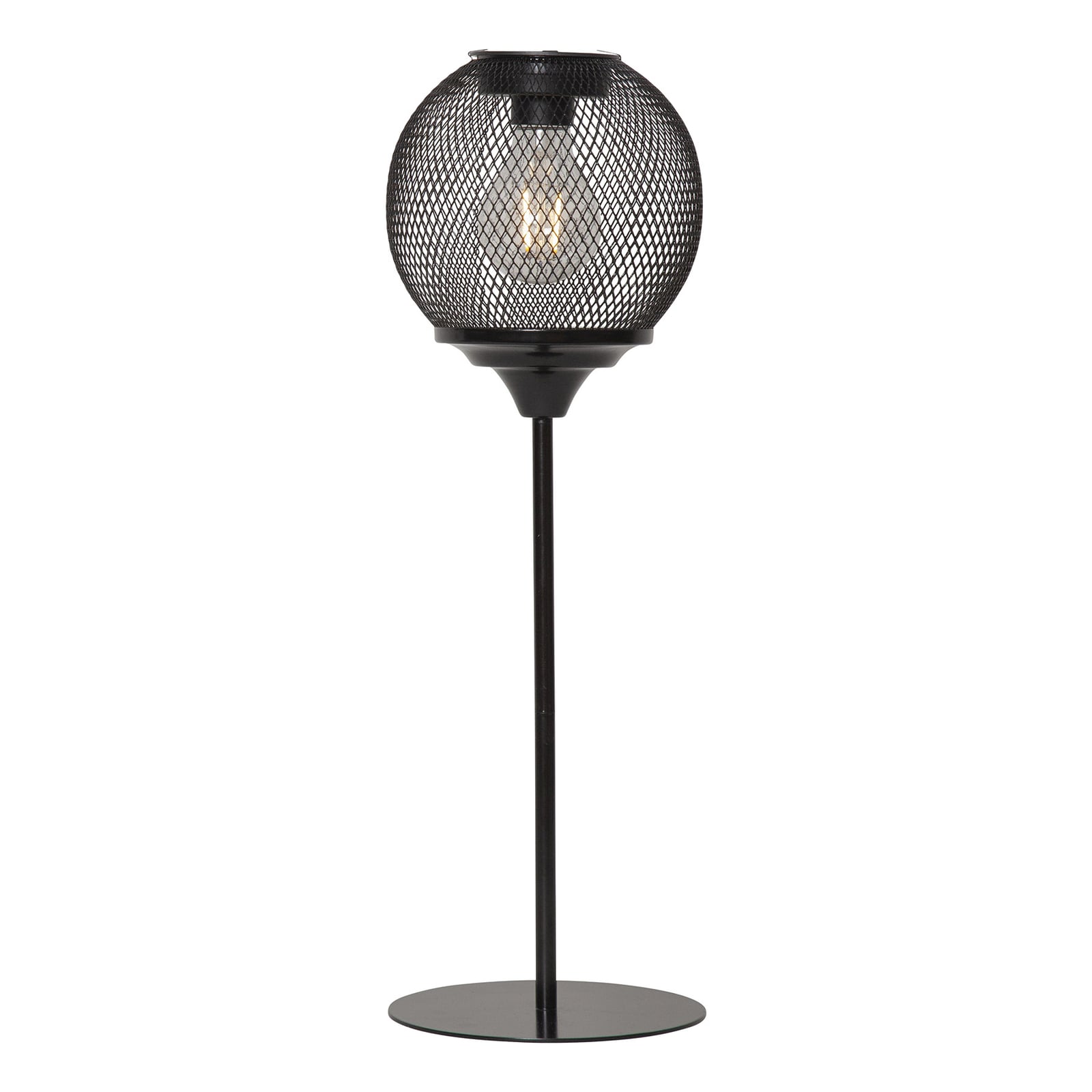 LED solcellebordlampe Sunlight med nettgeflekt svart IP44 lysdetalj