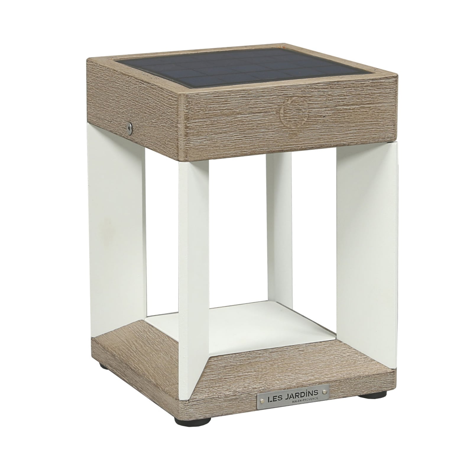 LED solcellebordlampe Teckalu dimbar teak/hvit IP55 forfra