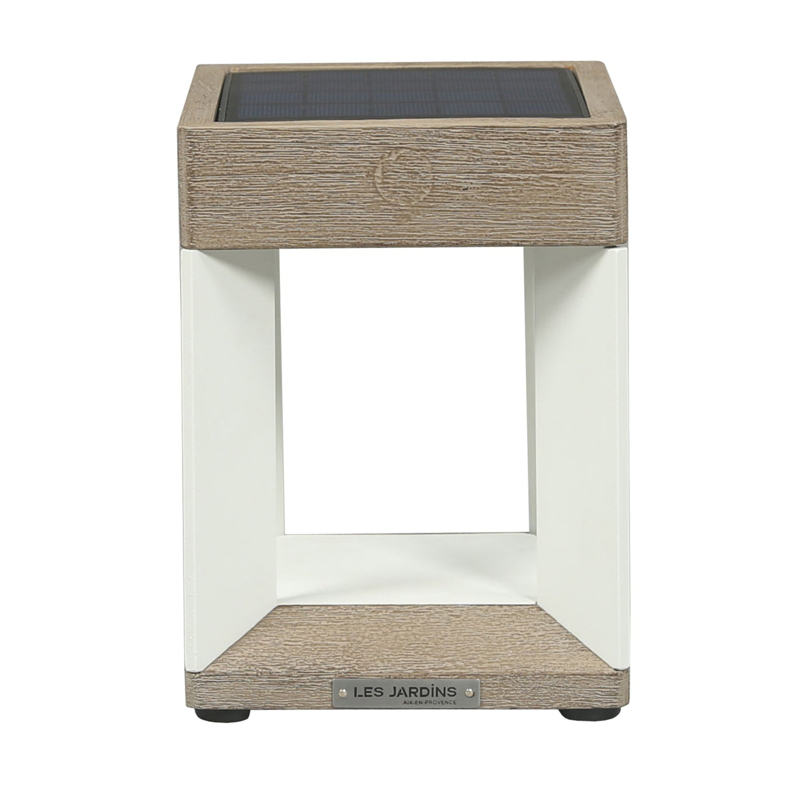 LED solcellebordlampe Teckalu dimbar teak/hvit IP55 detalj av materiale