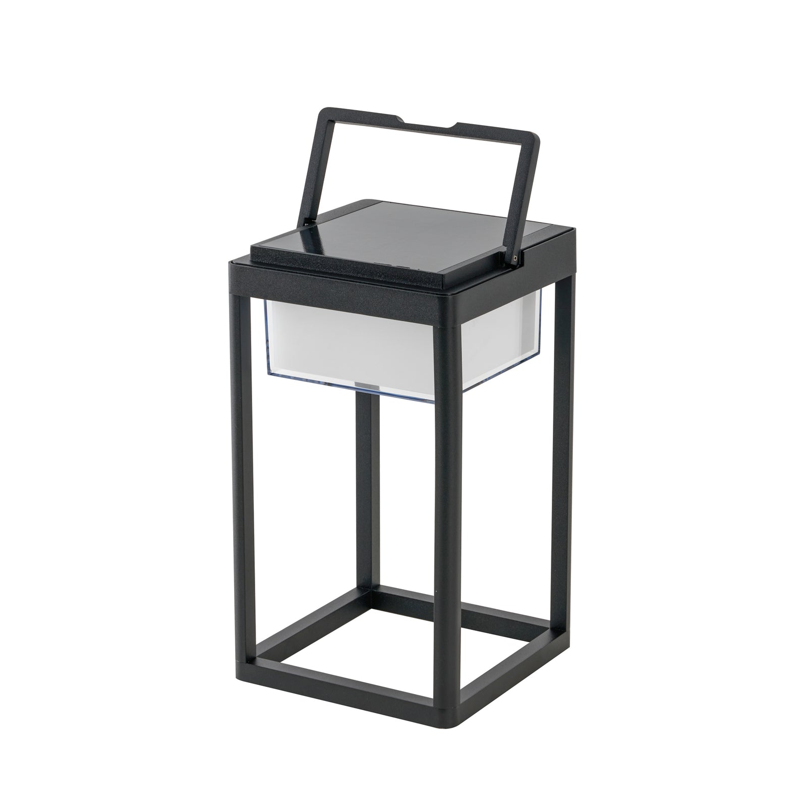LED solcellebordlampe Tilena firkantet dimbar svart IP54 montert på bord