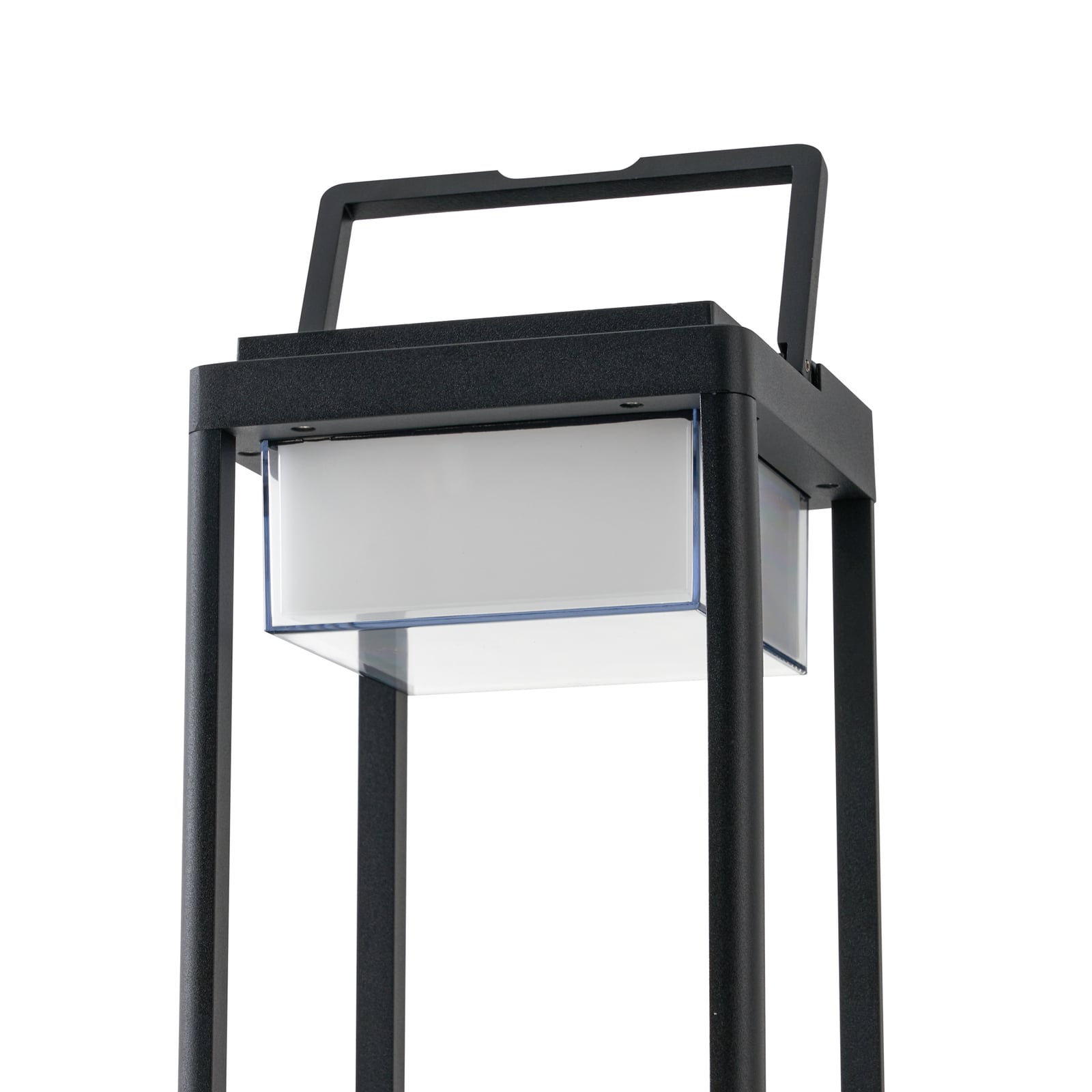 LED solcellebordlampe Tilena firkantet dimbar svart IP54 sideprofil
