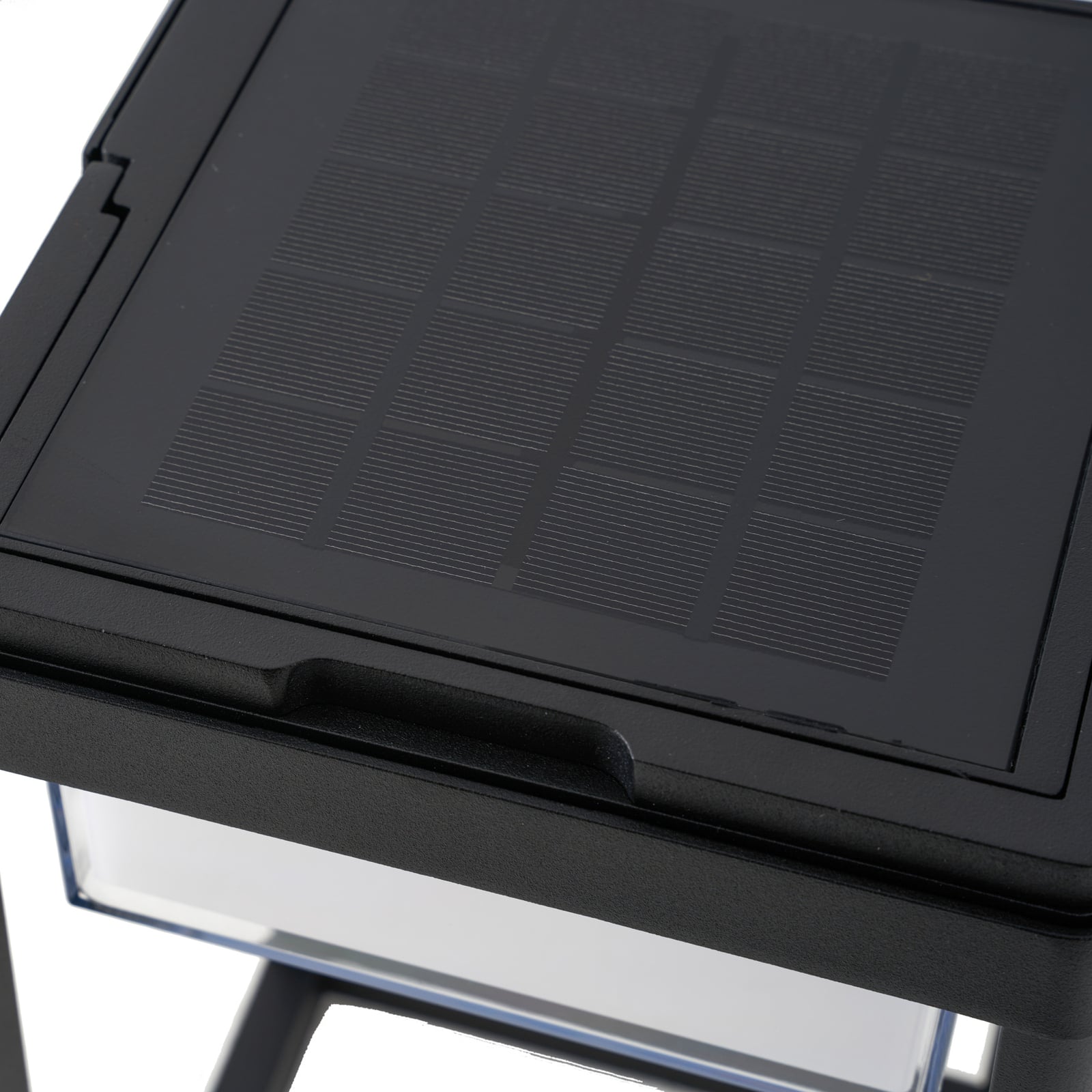LED solcellebordlampe Tilena firkantet dimbar svart IP54 med USB-C kabel