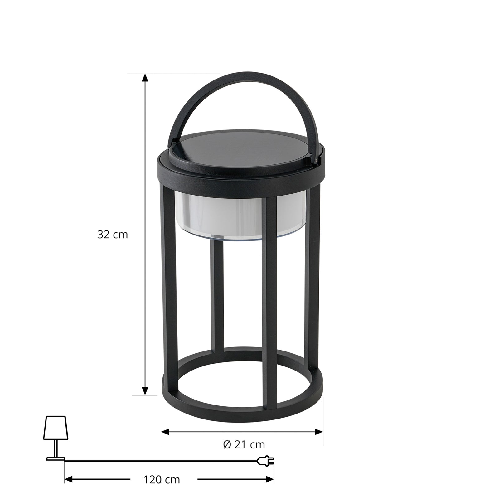 LED solcellebordlampe Tilena rund dimbar svart IP54 montert på bord