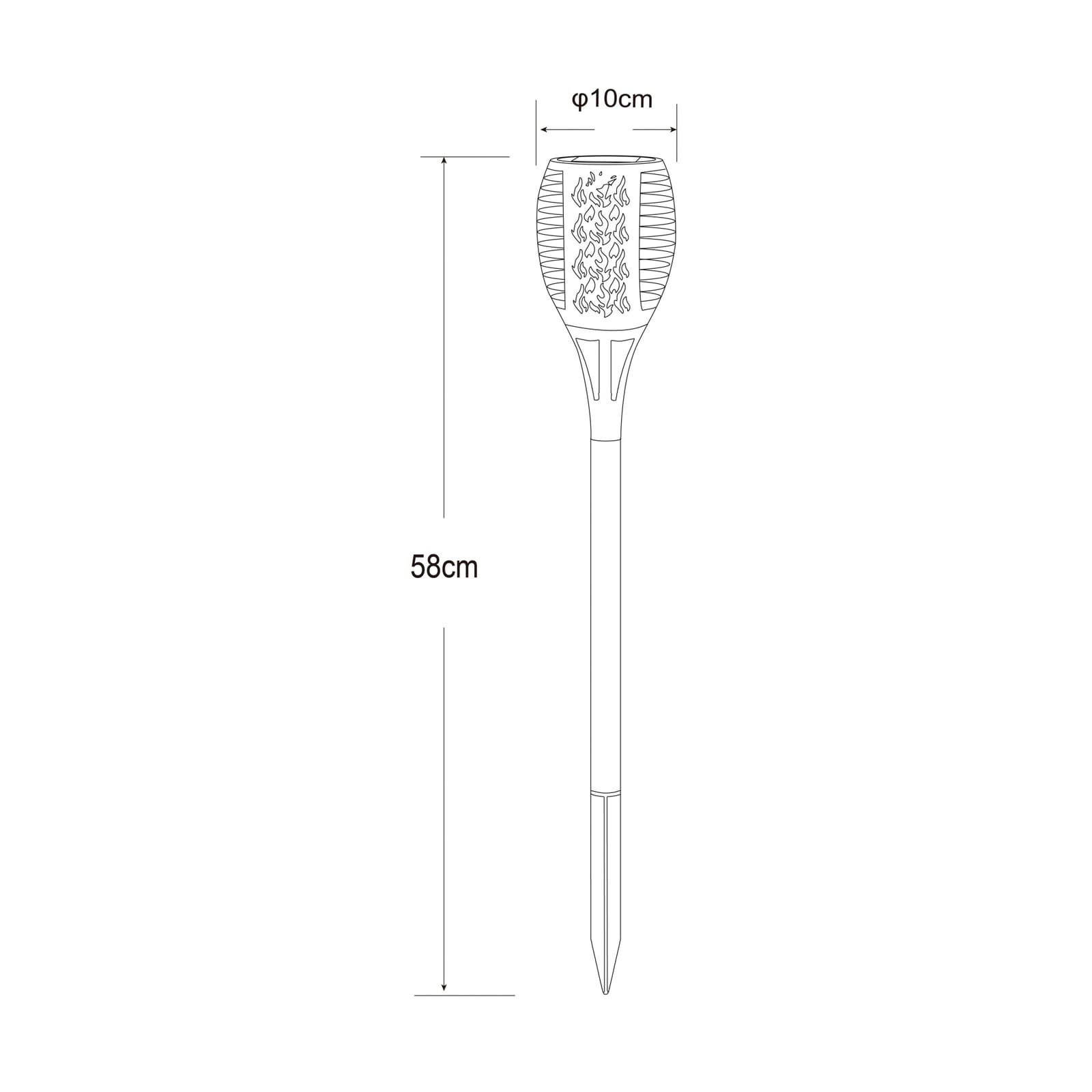 LED solcellefakkel med jordspyd svart plast IP44 58 cm bakside