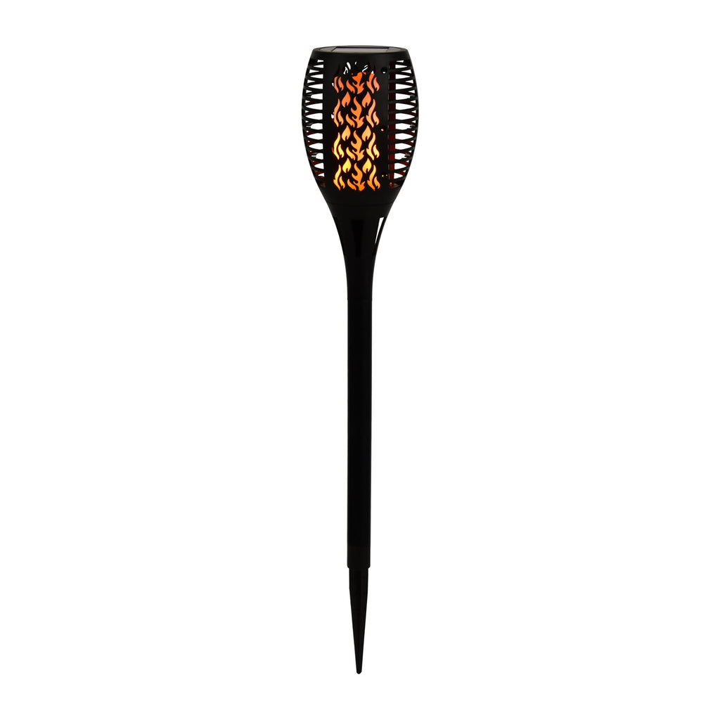 LED solcellefakkel med jordspyd svart plast IP44 58 cm forfra