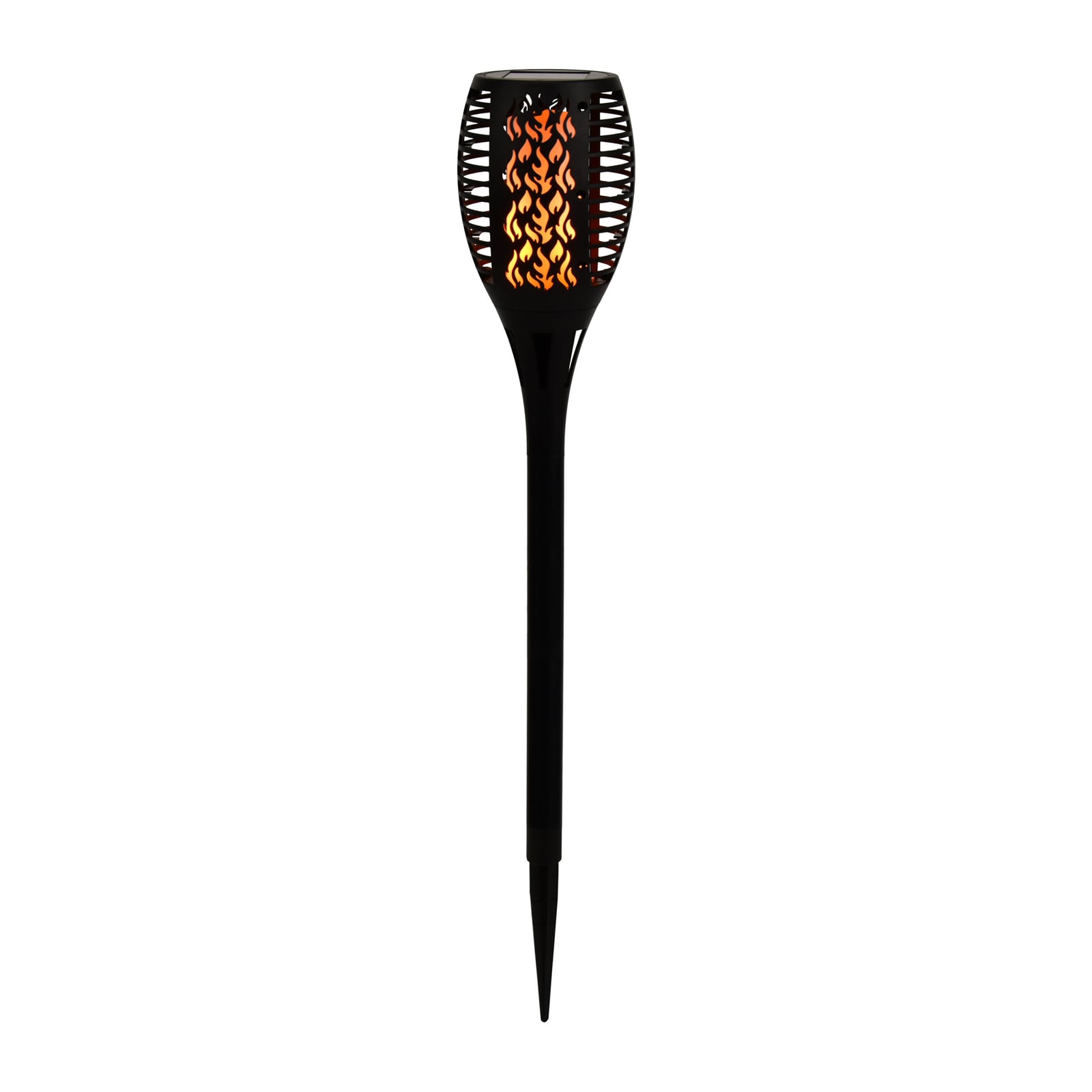 LED solcellefakkel med jordspyd svart plast IP44 58 cm forfra