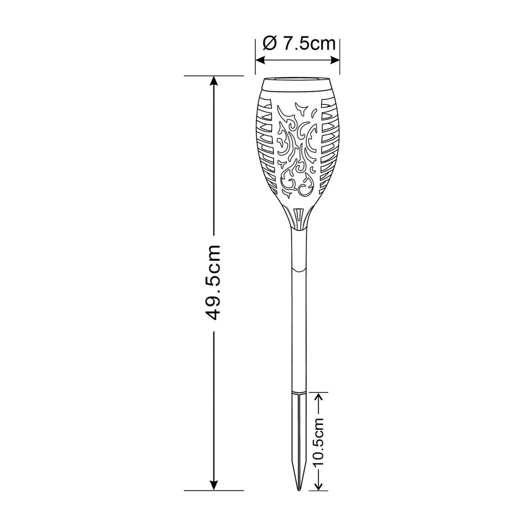 LED solcellefakkel med jordspyd svart 3-pk IP44 bakside
