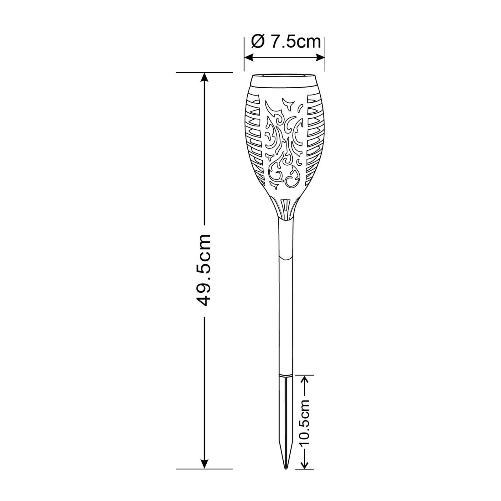 LED solcellefakkel med jordspyd svart 3-pk IP44 bakside