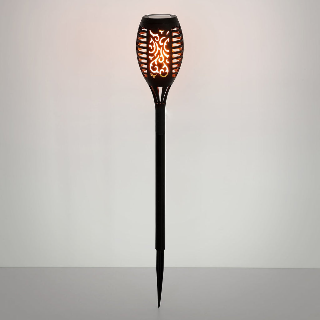 LED solcellefakkel med jordspyd svart 3-pk IP44 detalj av jordspyd