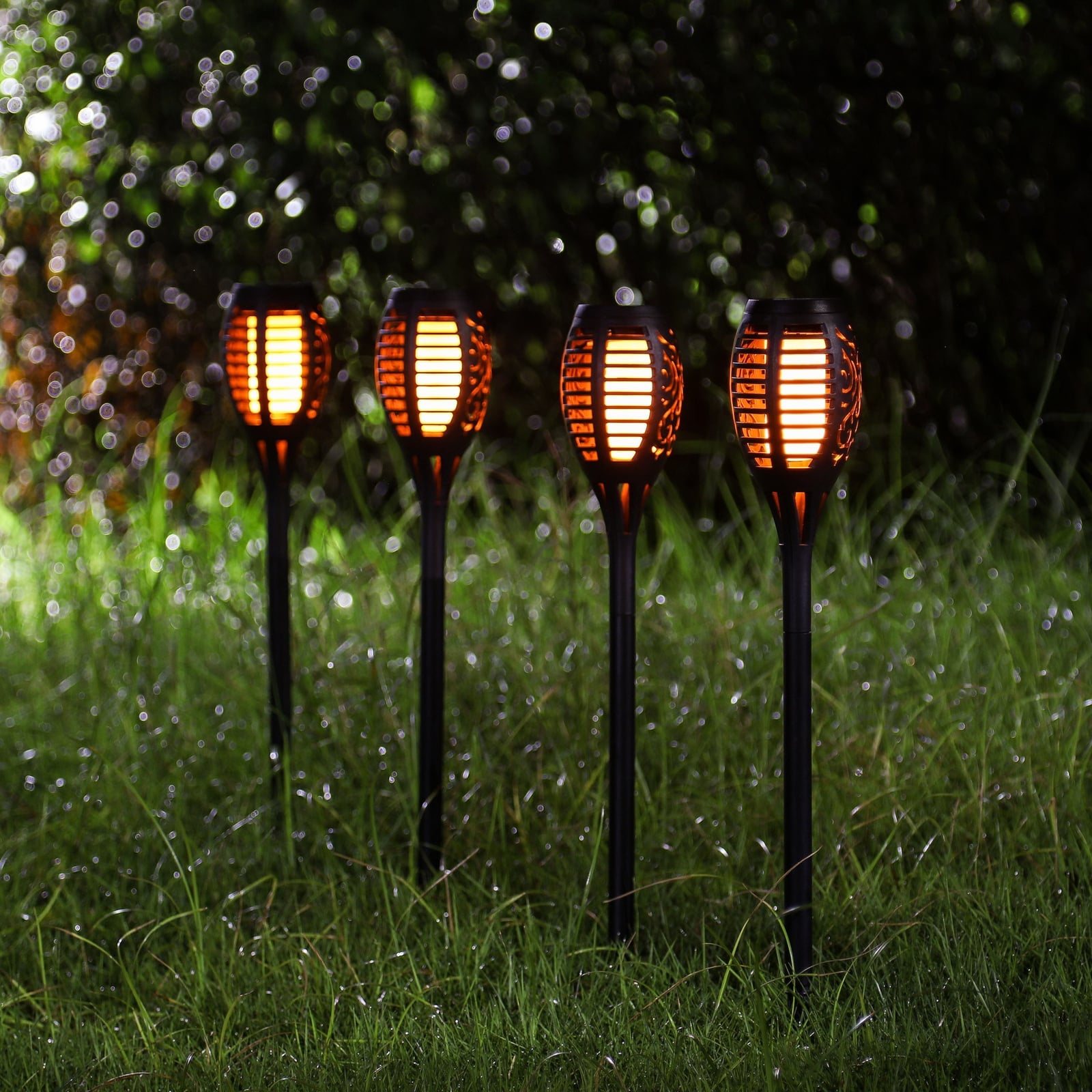 LED solcellefakkel med jordspyd svart 3-pk IP44 detalj av bryter