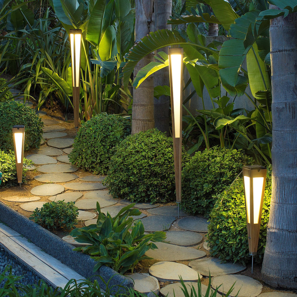 LED solcellefakkel Tecka teak dimbar 52 cm bakside