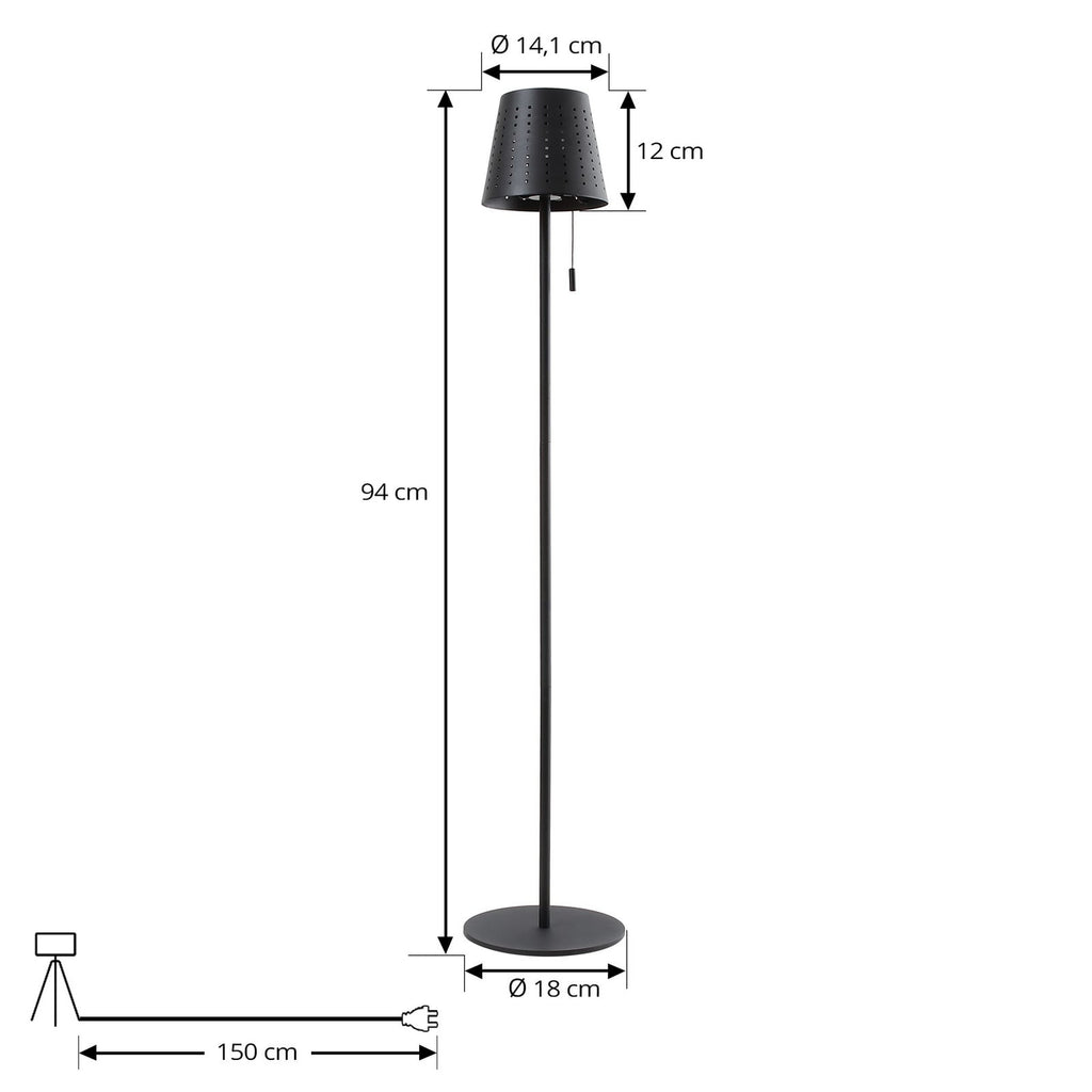 Nærbilde av LED solcellegulvlampe Hilario svart dimbar IP44