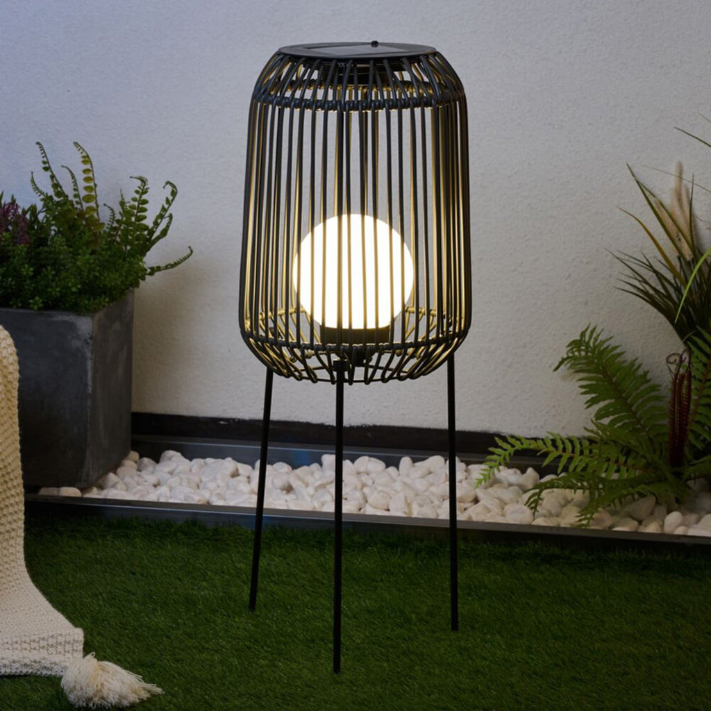 LED solcellegulvlampe Sunshine Coziness forfra i svart og grått