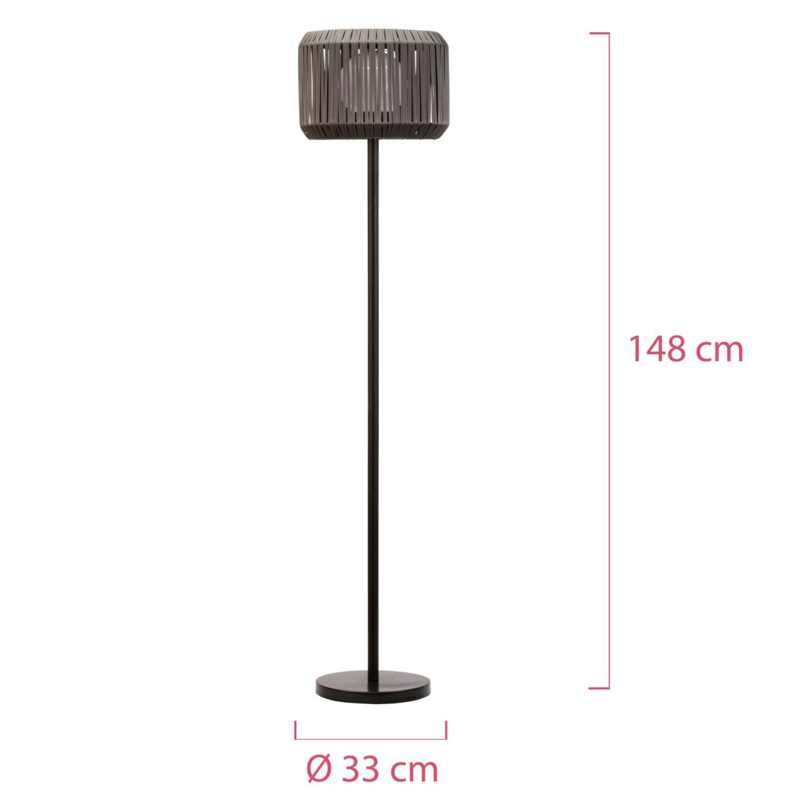 LED solcellegulvlampe Sunshine Elegance rattanlook IP44 slått på i mørke