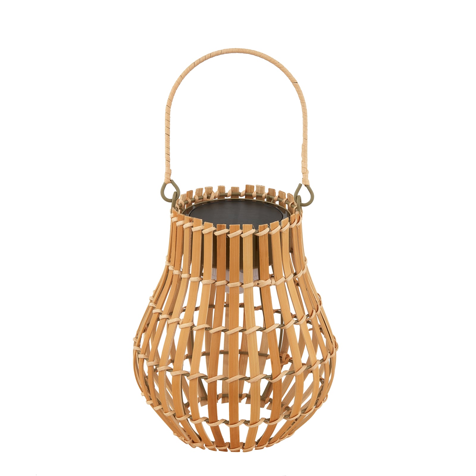 LED solcellelampe Amaria bambus dimbar montert på terrasse