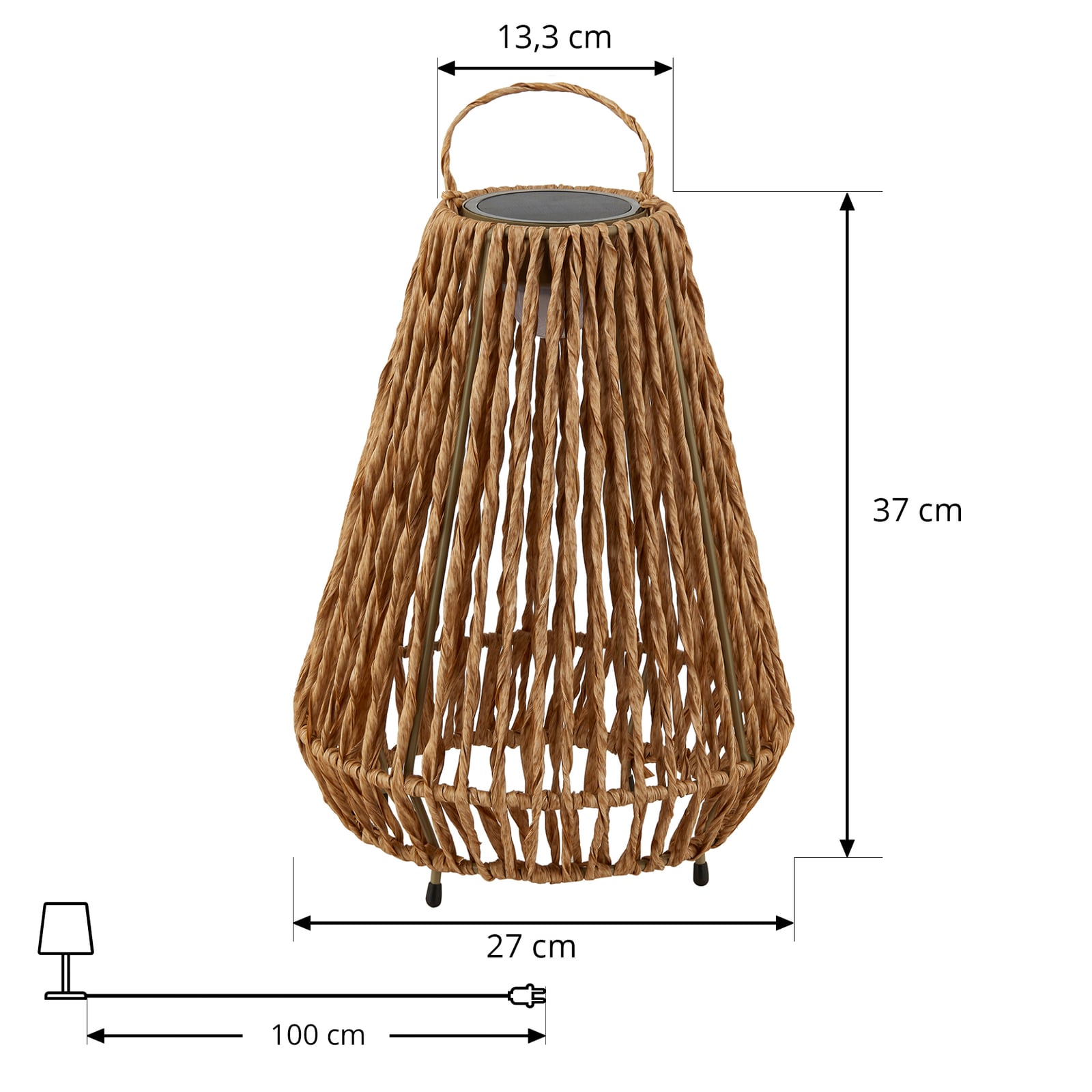 LED solcellelampe Amaria rotting lys dimbar Ø27 cm IP44 montert på terrasse