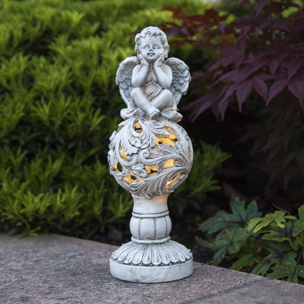 LED solcellelampe Angel engleskulptur grå IP44 forfra