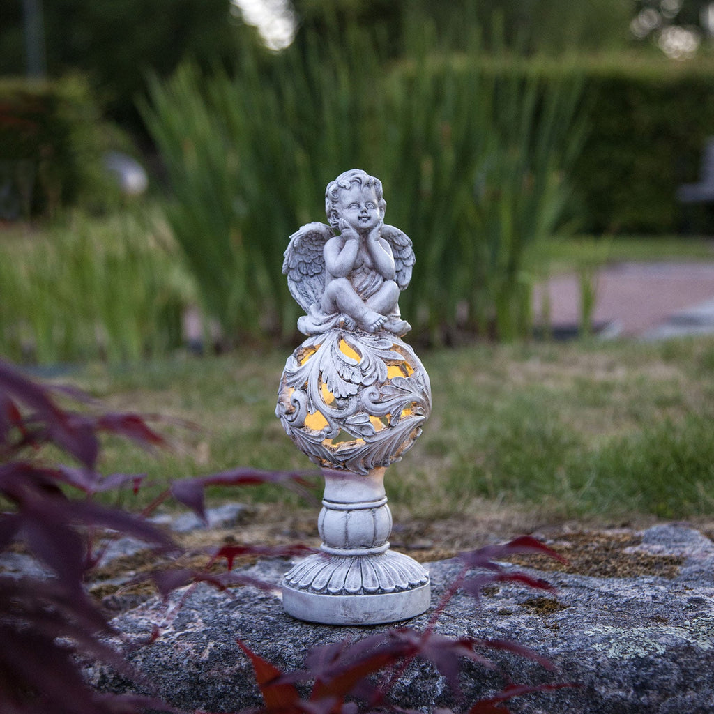 LED solcellelampe Angel engleskulptur grå IP44 bakside