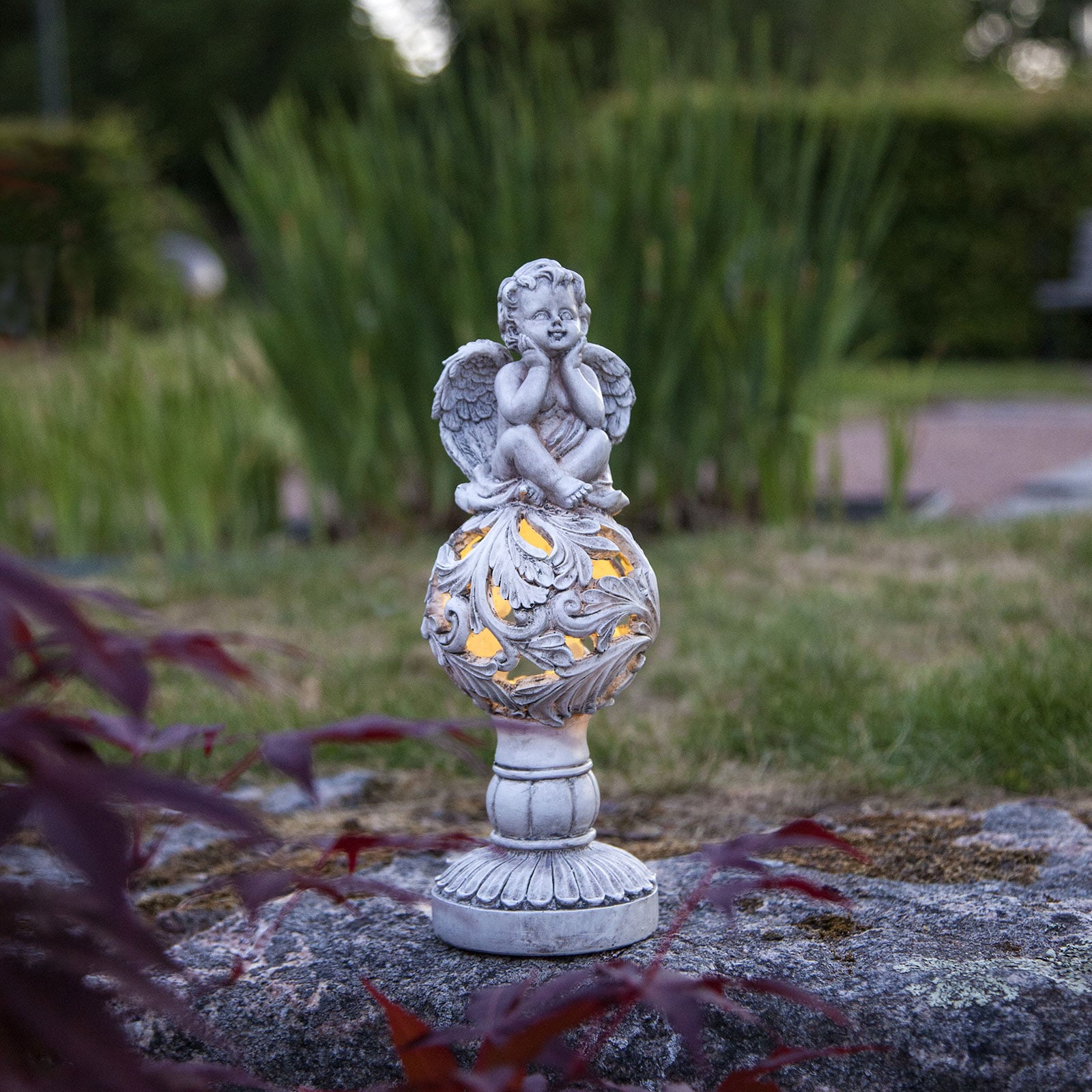 LED solcellelampe Angel engleskulptur grå IP44 bakside