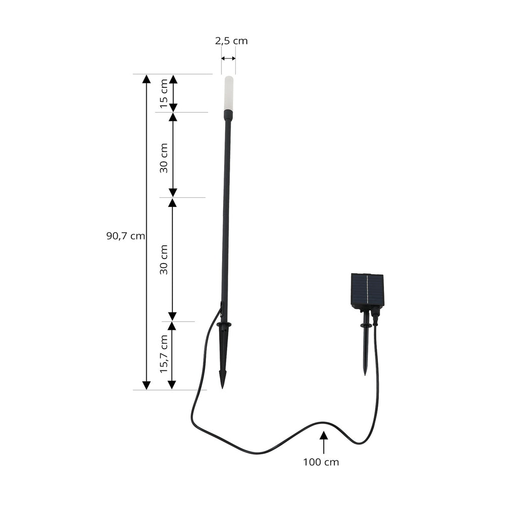 LED solcellelampe Balian med spyd aluminium IP65 nærbilde av LED-lyskilde