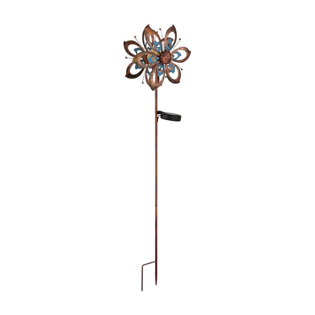 LED solcellelampe blomst vindspill metall og glass forfra