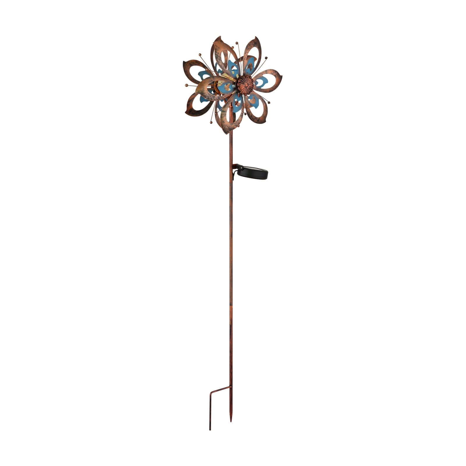 LED solcellelampe blomst vindspill metall og glass forfra