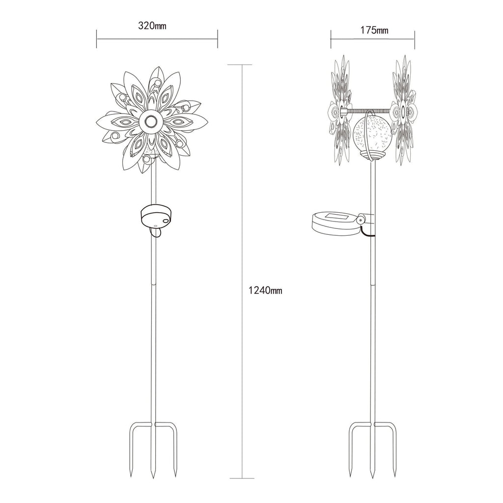 Bakside av LED solcellelampe blomsterdesign med jordspyd sølv/svart IP44 Globo