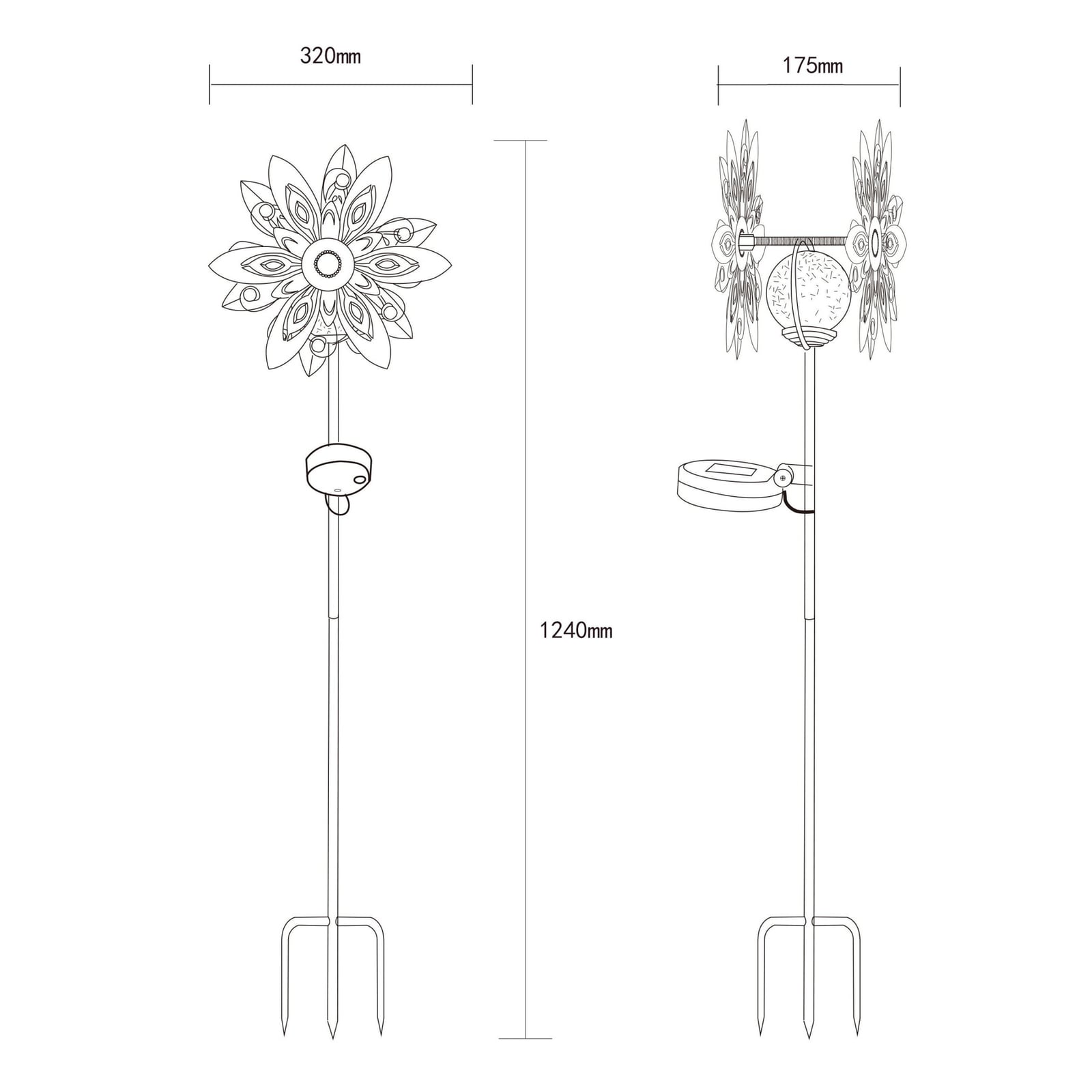 Bakside av LED solcellelampe blomsterdesign med jordspyd sølv/svart IP44 Globo