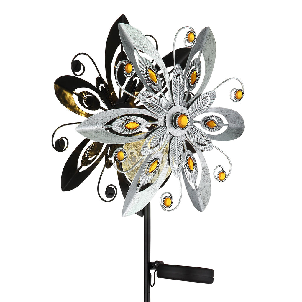 LED solcellelampe blomsterdesign med jordspyd sølv/svart IP44 Globo montert i hage