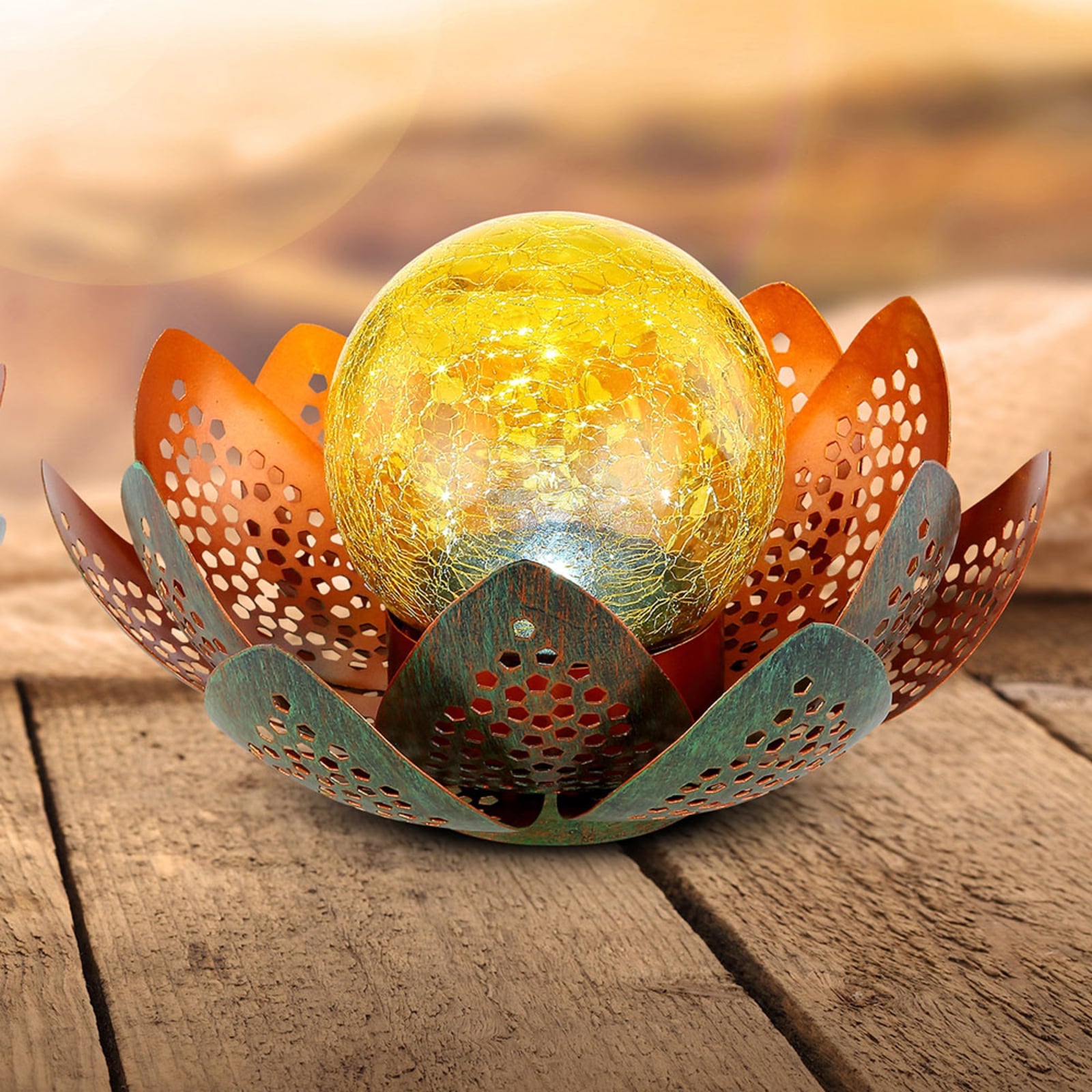 LED solcellelampe blomsterform crackle-glass foran Globo
