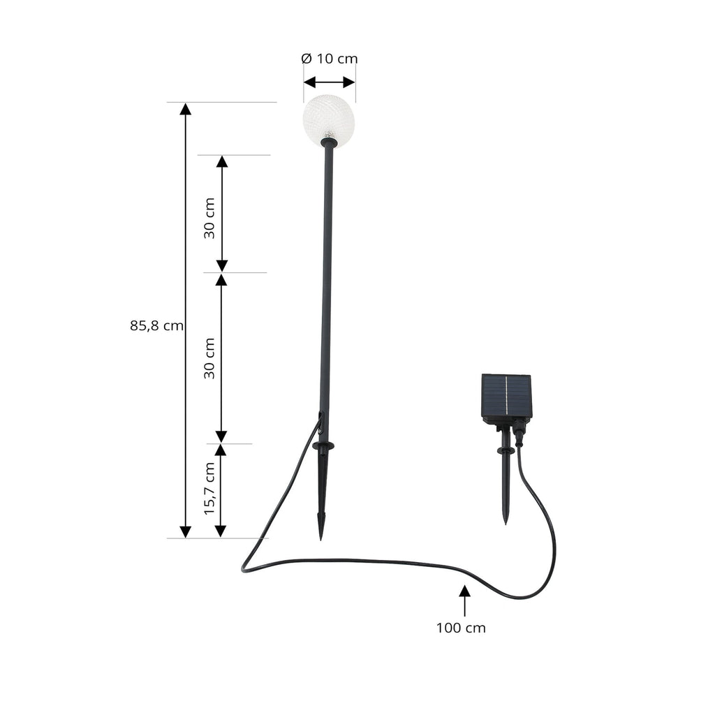 LED solcellelampe Brindley svart aluminium og glass nærbilde av lampe