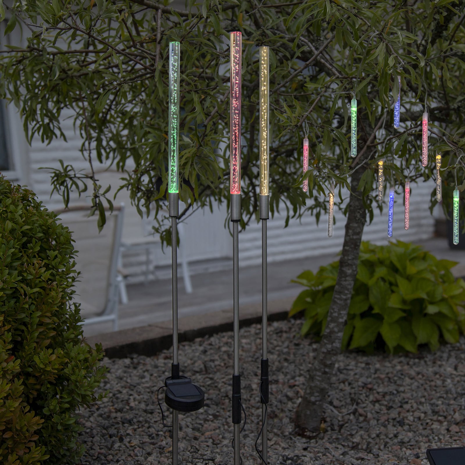 Detalj av LED solcellelampe Bubbly 3-pk RGB fargeskift IP44