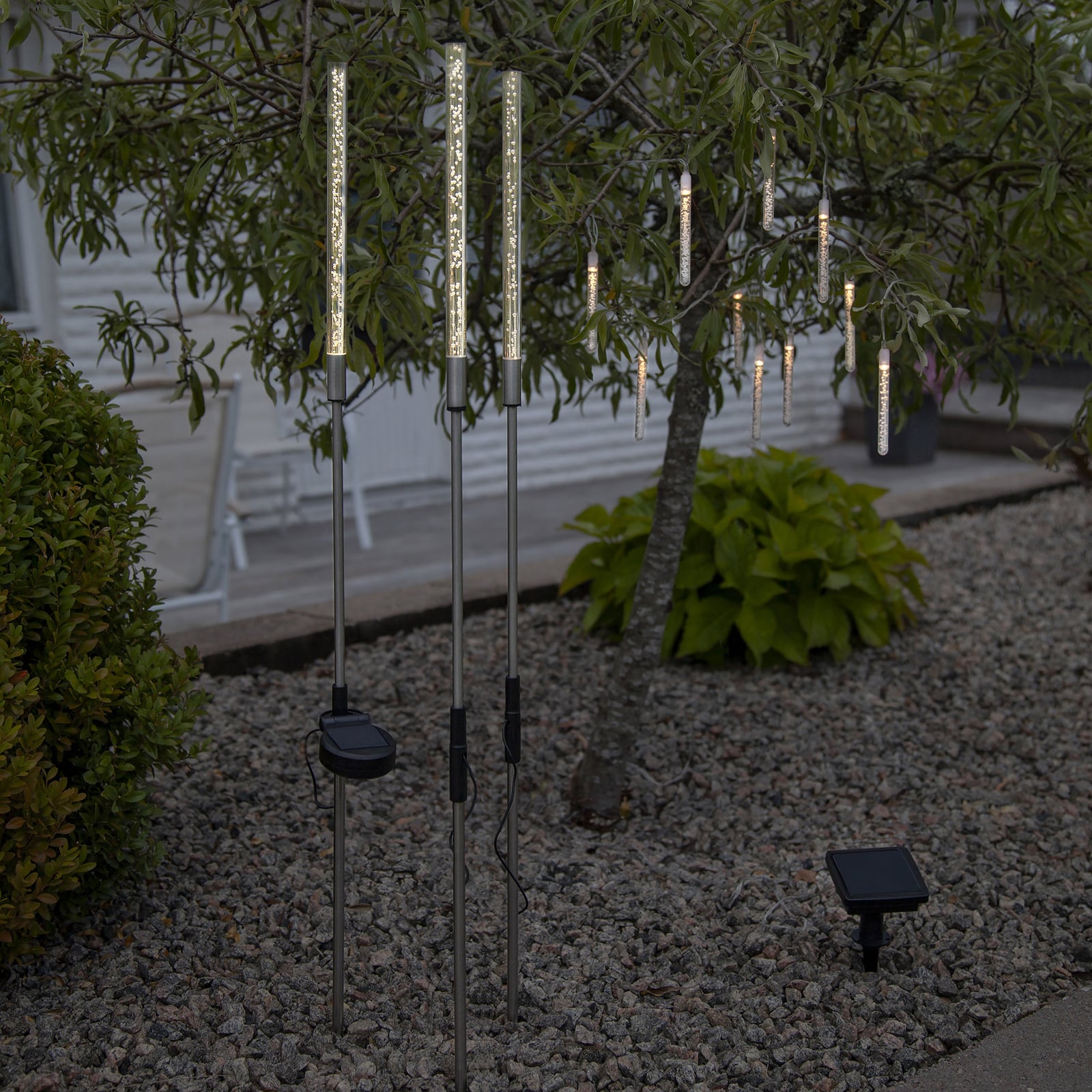 LED solcellelampe Bubbly 3-sett varmhvit IP44 bakside