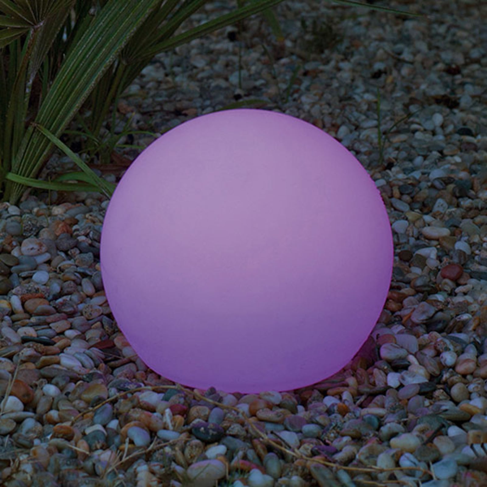 LED solcellelampe Buly kuleform dimbar Ø60 cm RGB IP65 front