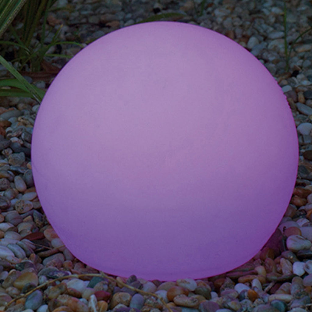 LED solcellelampe Buly kule dimbar RGB IP65 Ø30 cm forfra