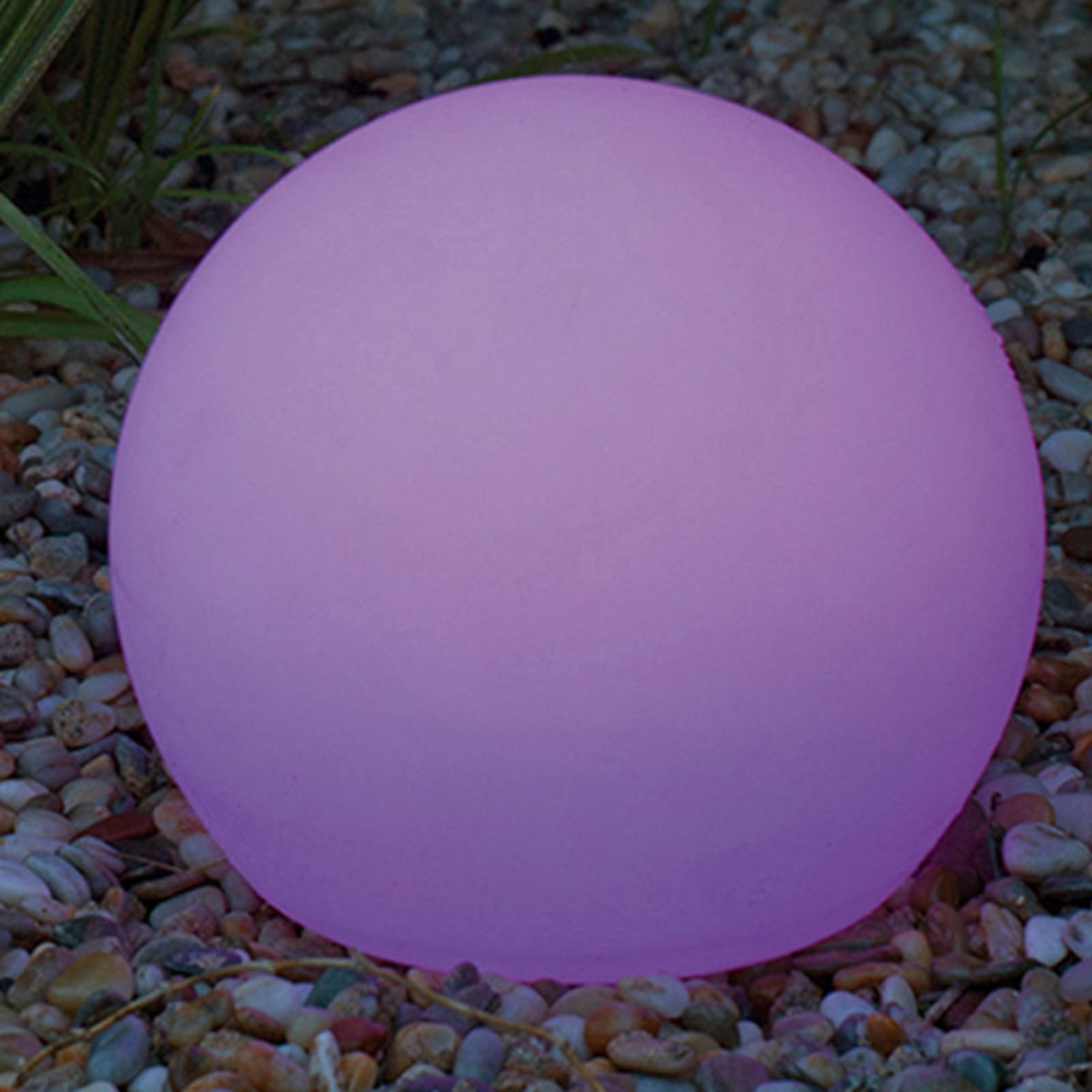 LED solcellelampe Buly kule dimbar RGB IP65 Ø30 cm forfra
