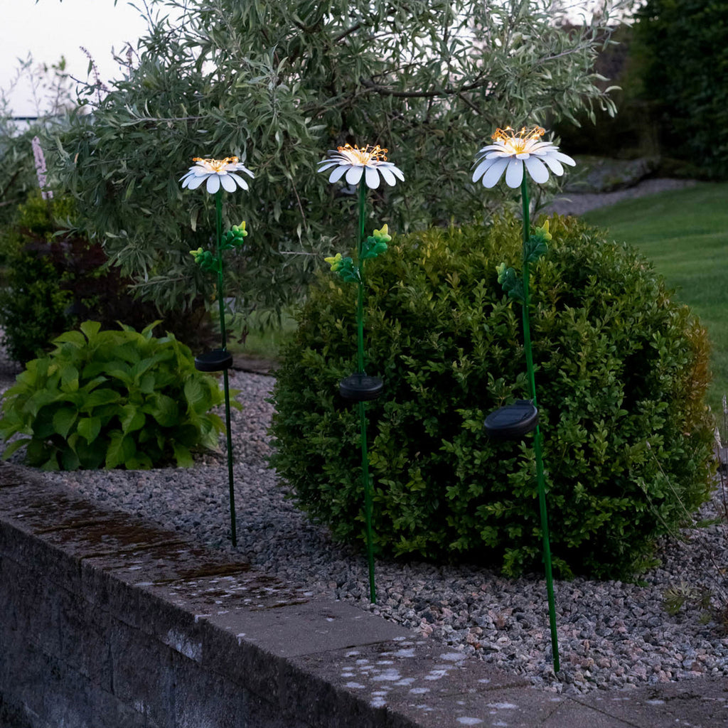 LED solcellelampe Daisy blomsterform 77 cm IP44 med skumringssensor