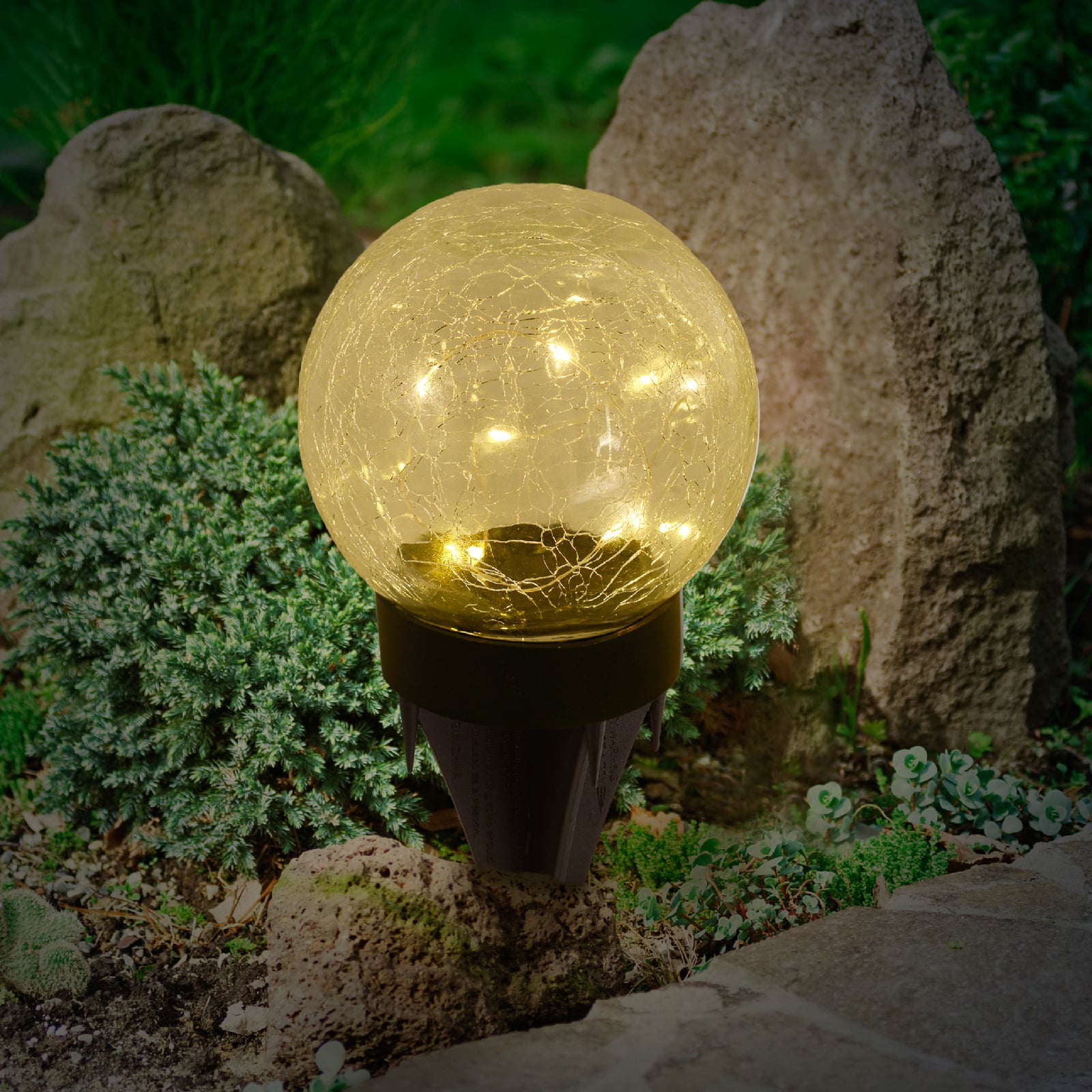 LED solcellelampe dekor glass 3er-sett Ø12 cm IP44 Näve forfra