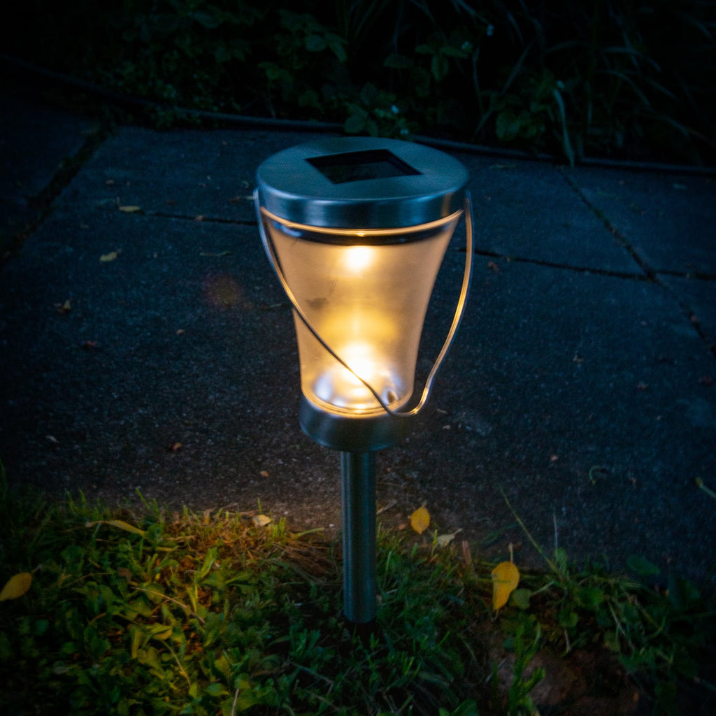 LED solcellelampe dekor med jordspyd 8-pk rustfritt stål IP44 Näve bakside