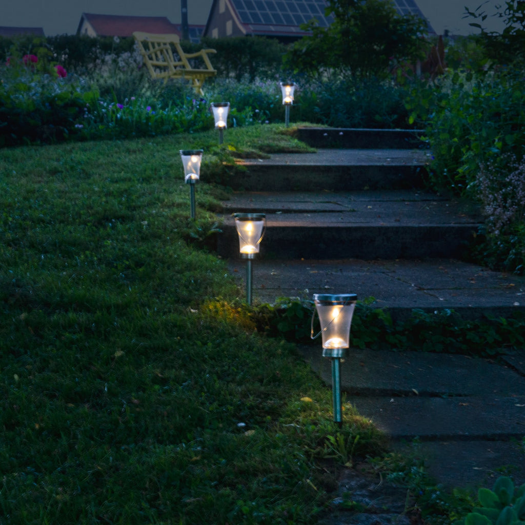 LED solcellelampe dekor med jordspyd 8-pk rustfritt stål IP44 Näve sideprofil