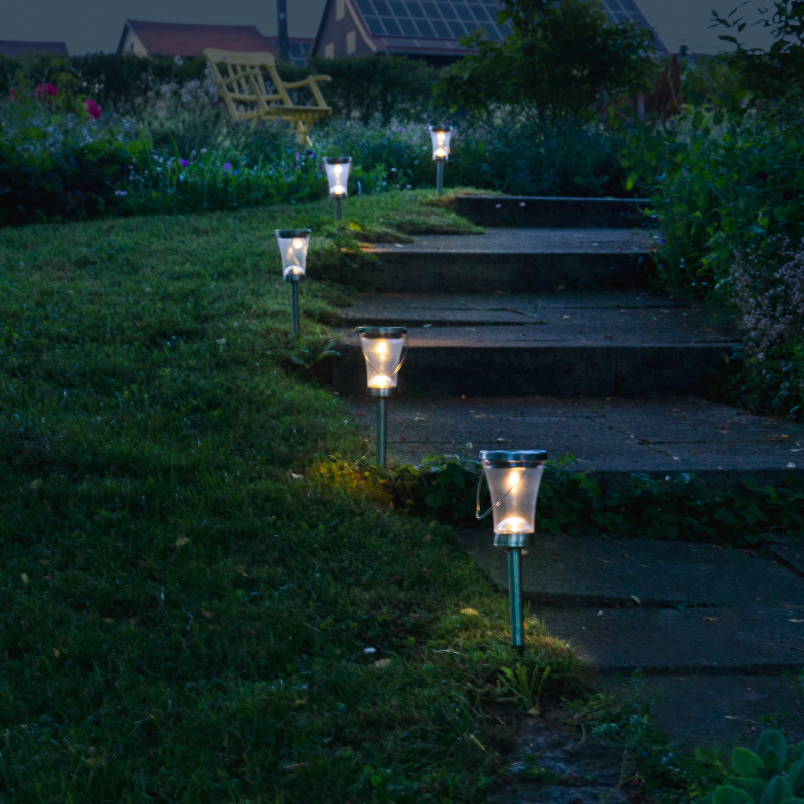 LED solcellelampe dekor med jordspyd 8-pk rustfritt stål IP44 Näve sideprofil