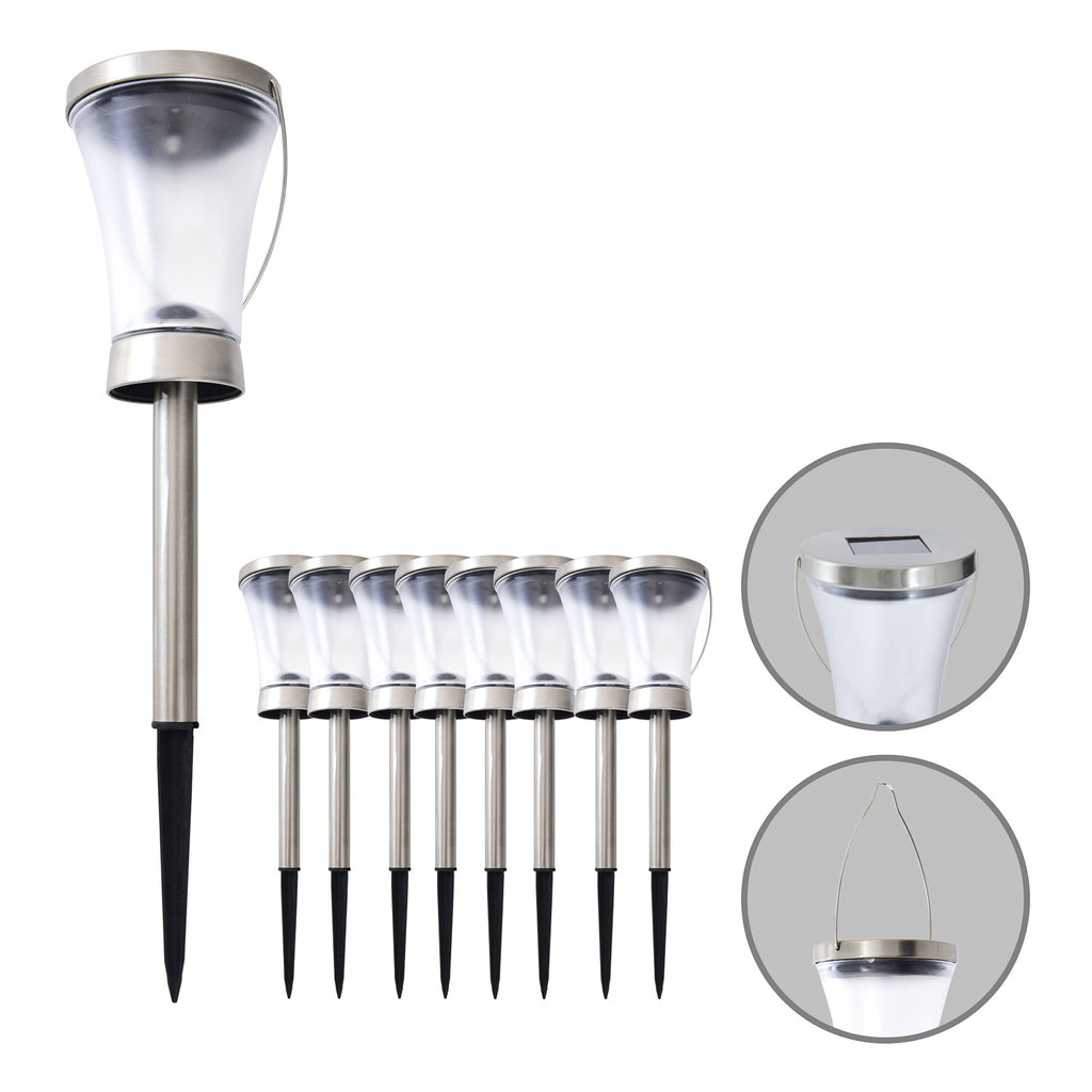 LED solcellelampe dekor med jordspyd 8-pk rustfritt stål IP44 Näve i bruk utendørs