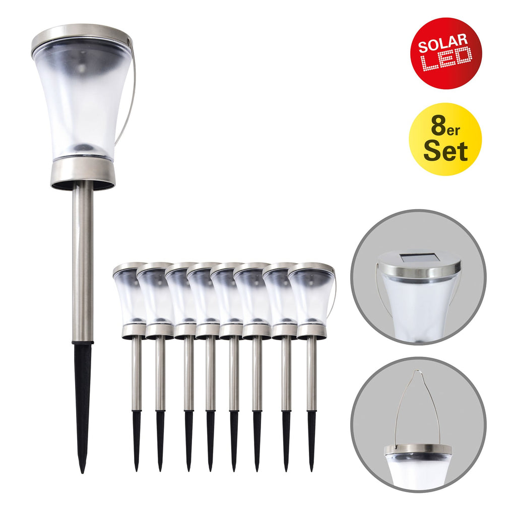 LED solcellelampe dekor med jordspyd 8-pk rustfritt stål IP44 Näve sett fra toppen