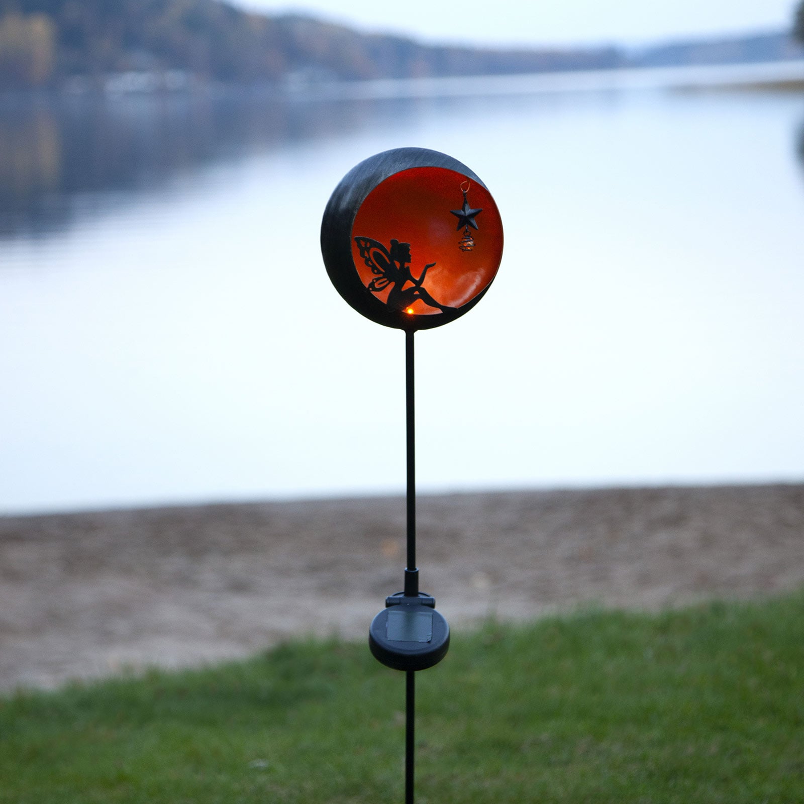 LED solcellelampe Fairytale dekor orange rustfritt stål bakside