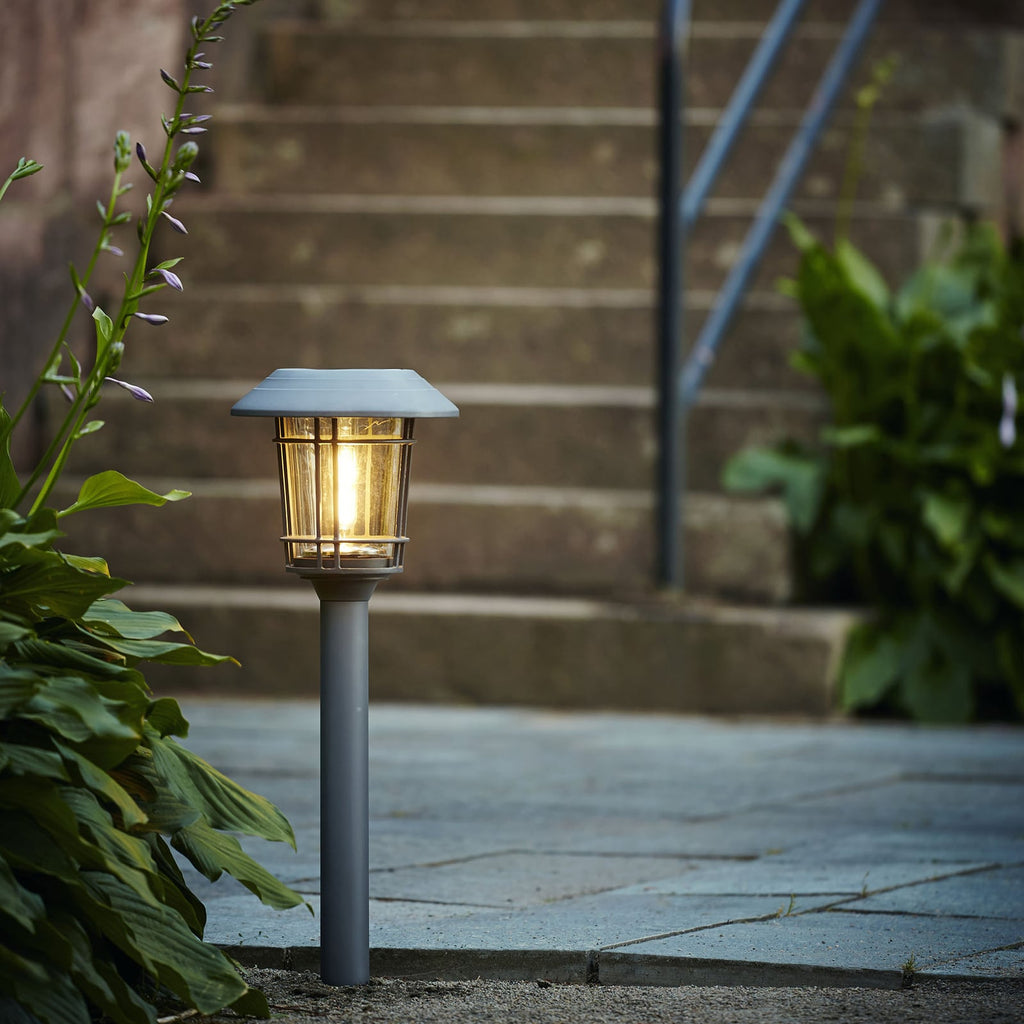 LED solcellelampe Filip med jordspyd grafitt IP44 for hagebelysning forfra