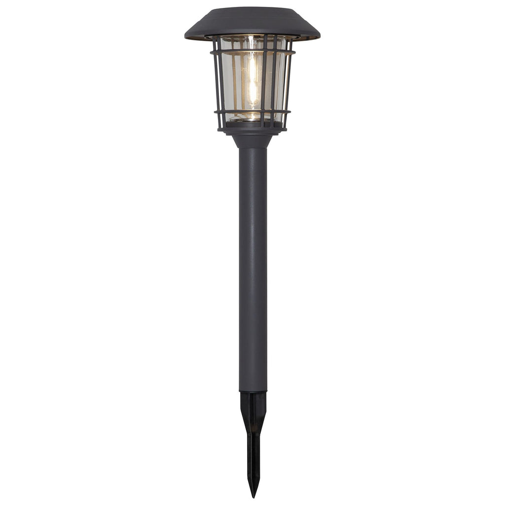 LED solcellelampe Filip med jordspyd grafitt IP44 bakside og solcellepanel