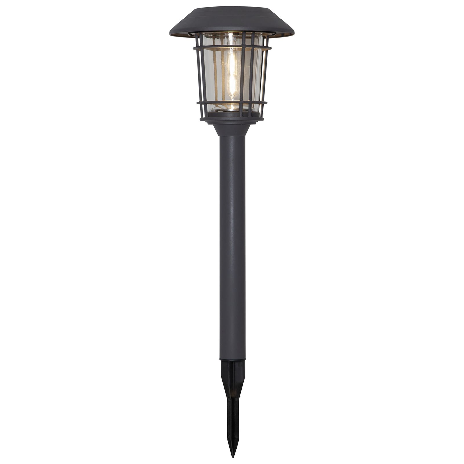 LED solcellelampe Filip med jordspyd grafitt IP44 bakside og solcellepanel